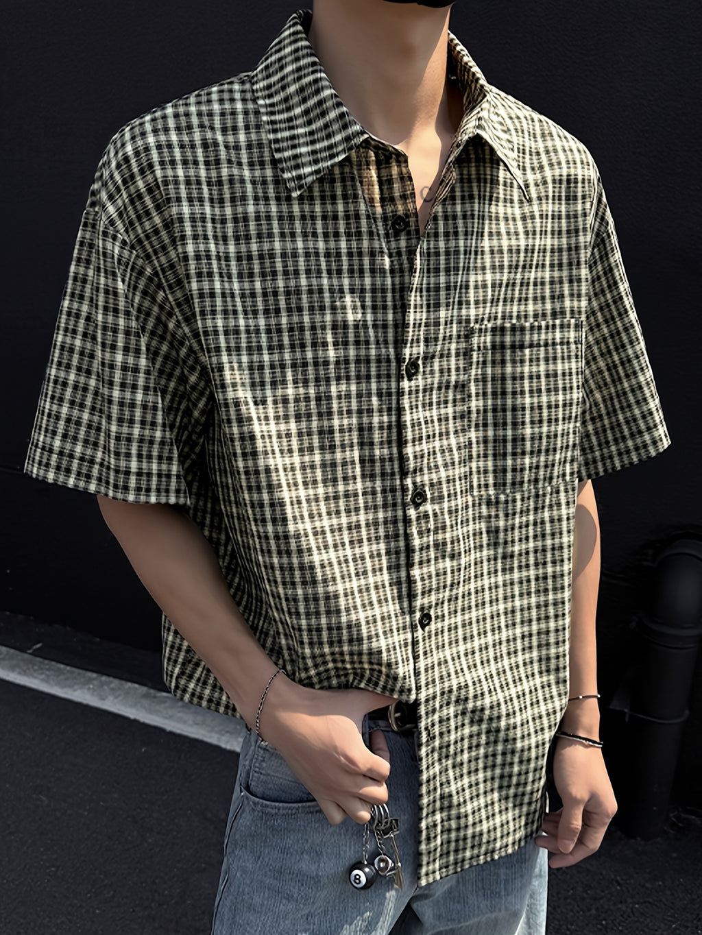 Men's Casual Plaid Short Sleeve Shirt - Loose Fit Summer Shirt with Classic Collar,