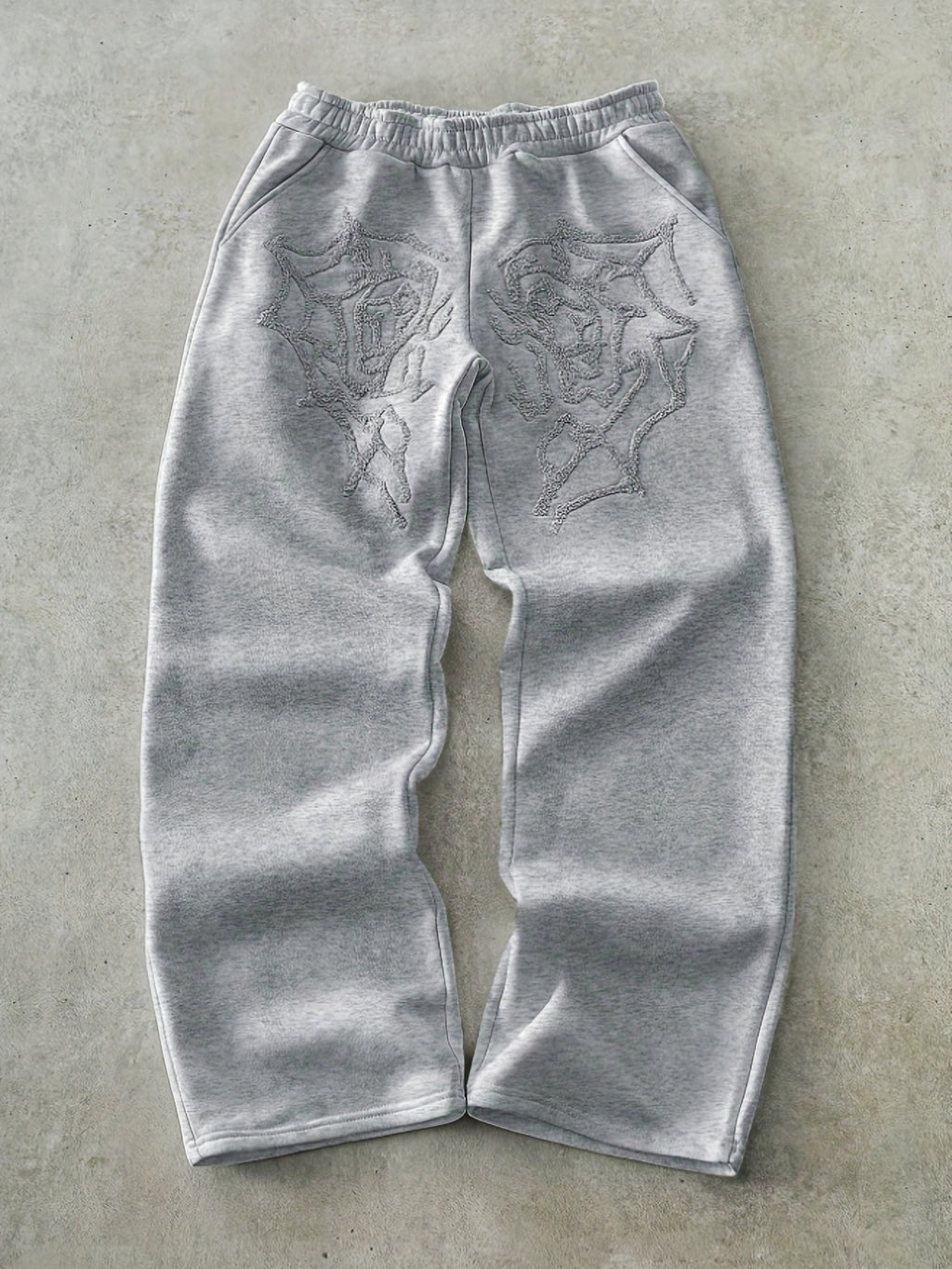 Men'S Streetwear Style Spider Web Embroider Joggers - Loose Fit, All-Season Casual Pants with Pockets.