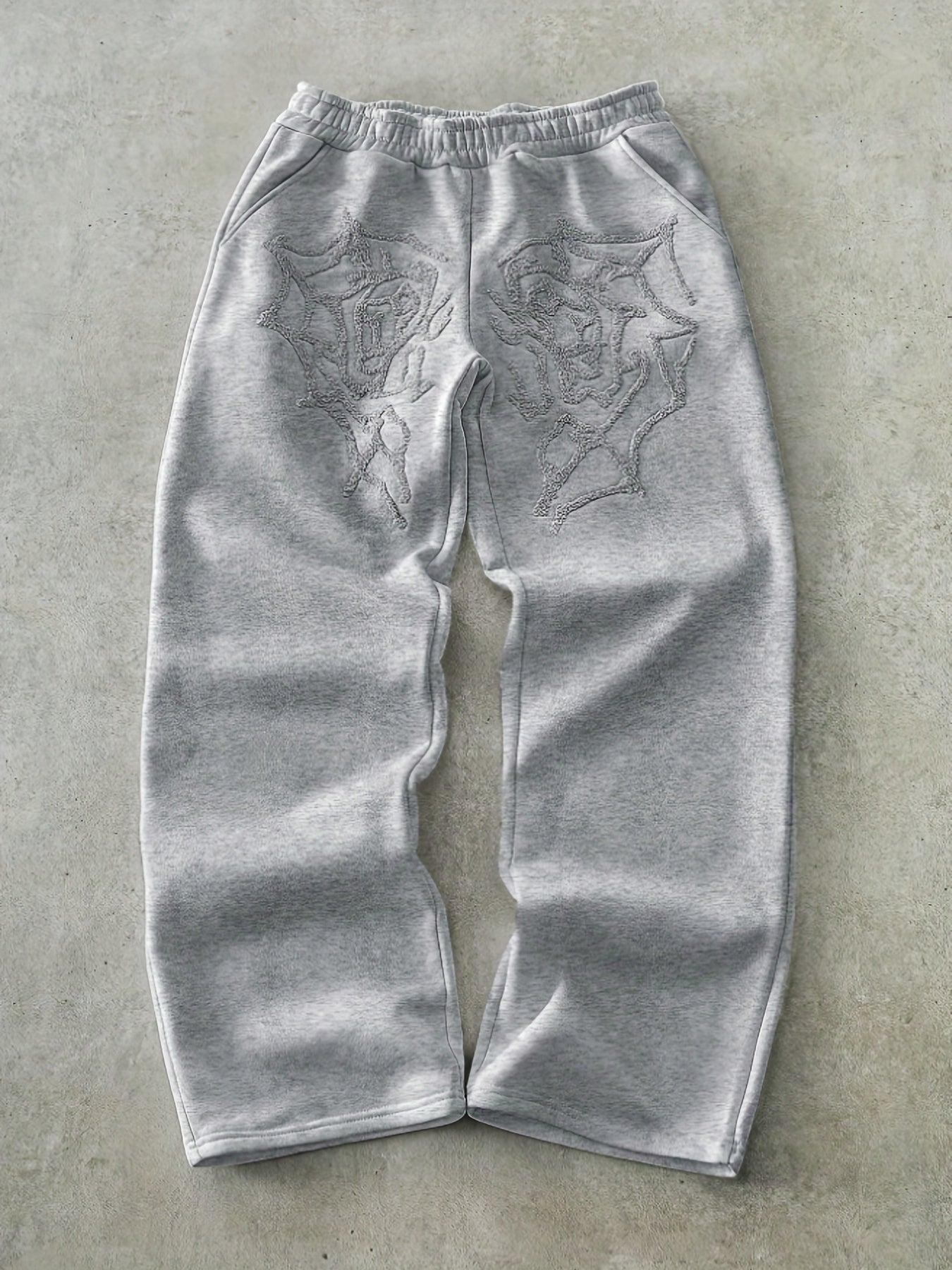 Men'S Streetwear Style Spider Web Embroider Joggers - Loose Fit, All-Season Casual Pants with Pockets.