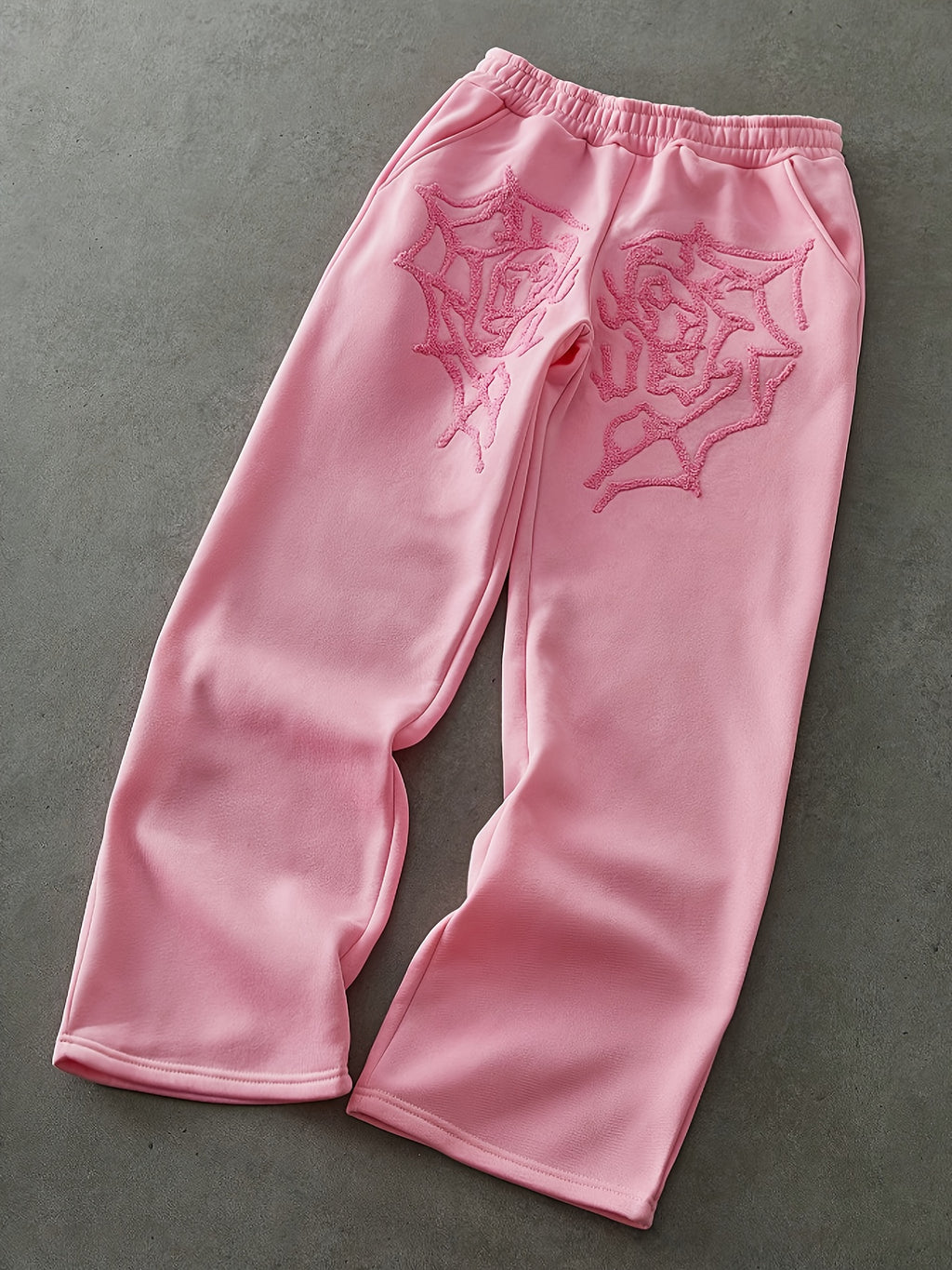 Men'S Streetwear Style Spider Web Embroider Joggers - Loose Fit, All-Season Casual Pants with Pockets.