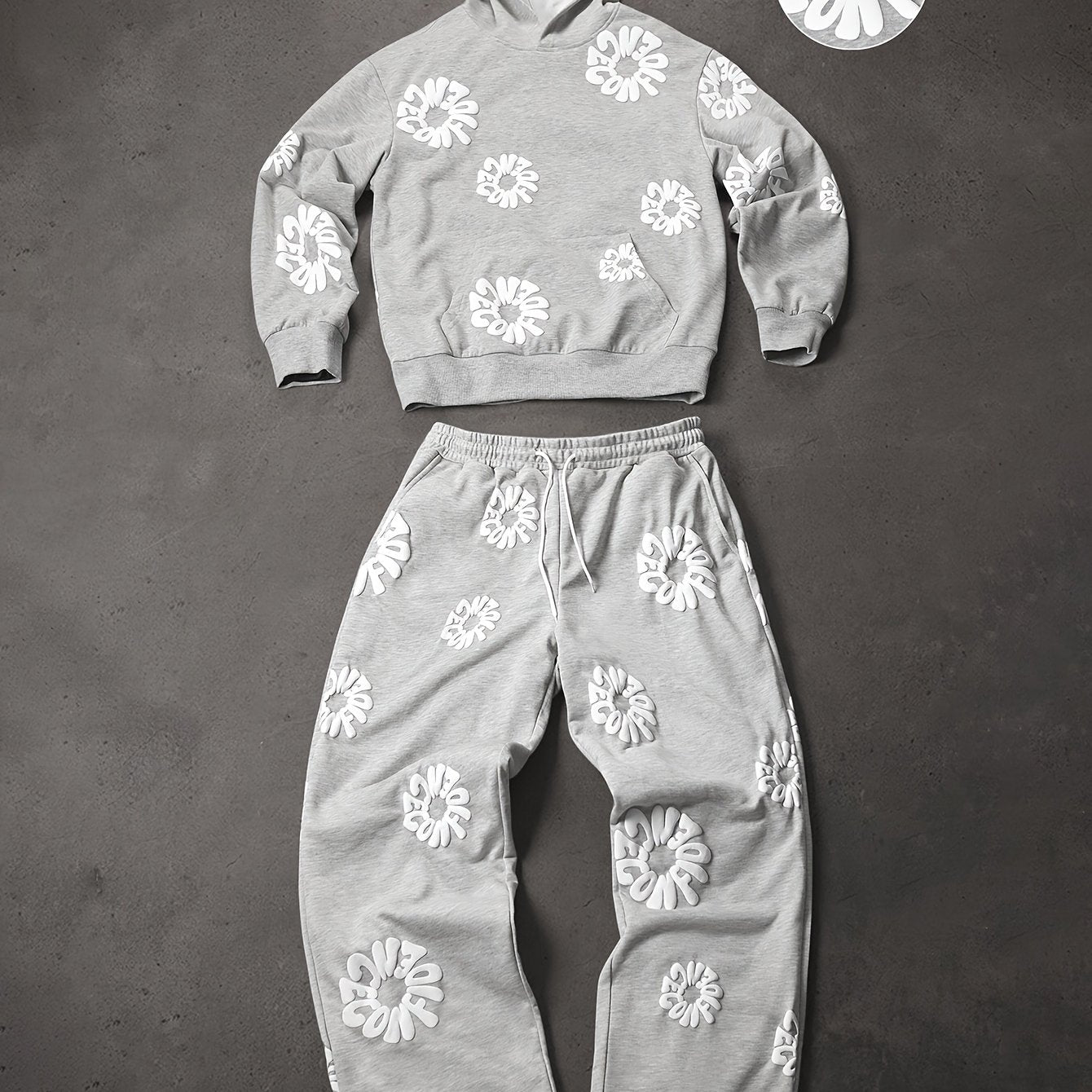 Mens 2 pIece tracksuit Floral Print Hoodie & Sweatpants Set - Loose Fit,