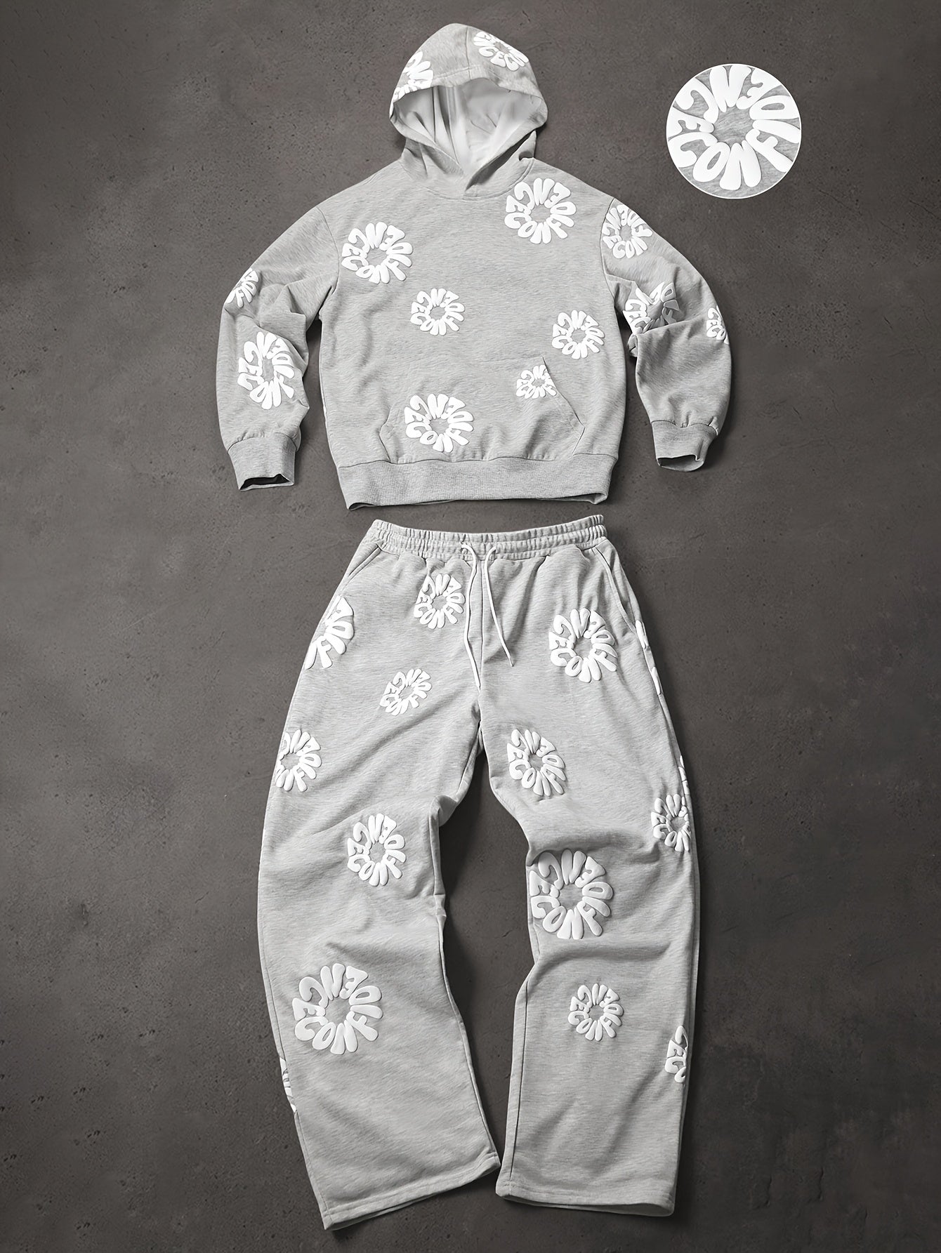 Mens 2 pIece tracksuit Floral Print Hoodie & Sweatpants Set - Loose Fit,