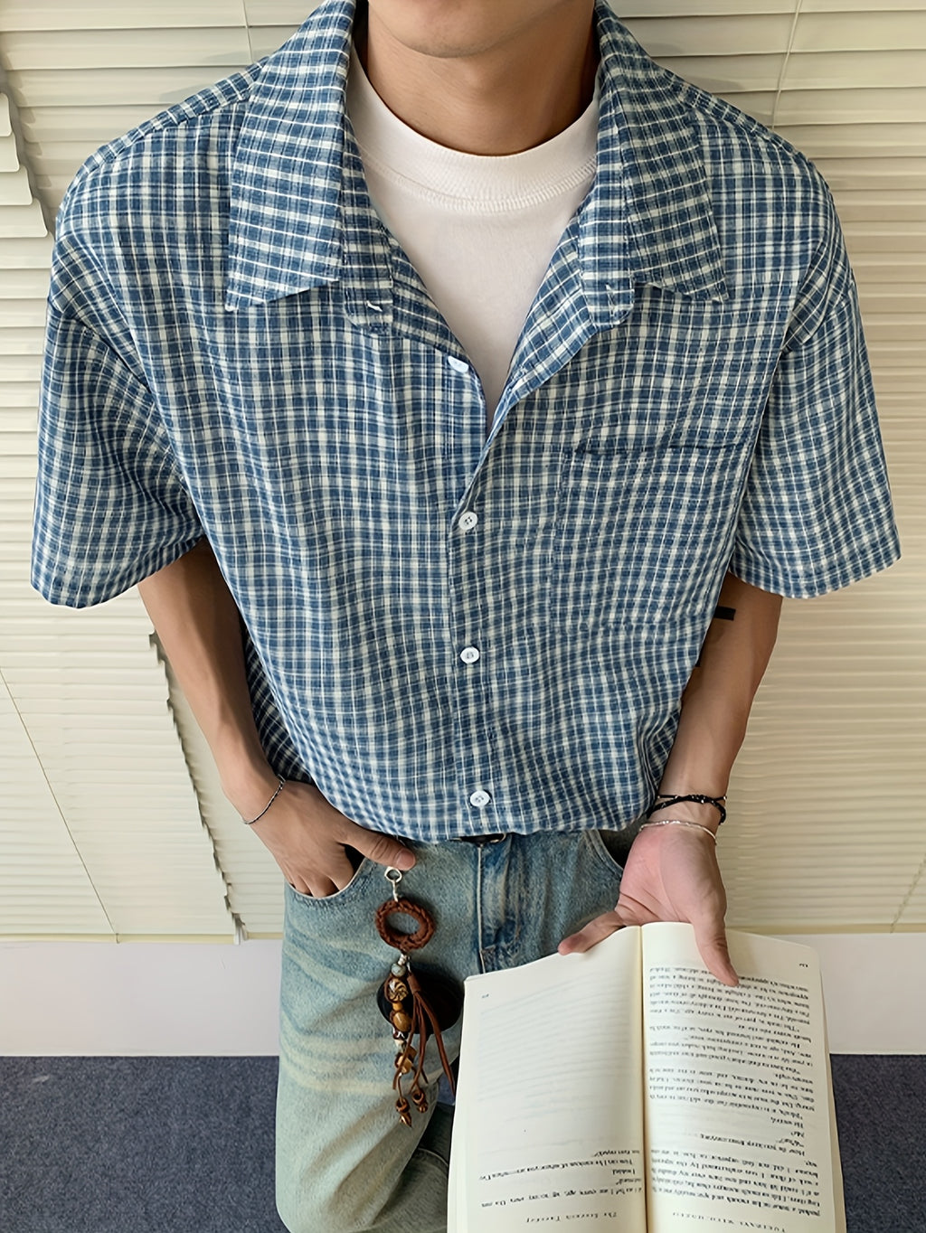 Men's Casual Plaid Short Sleeve Shirt - Loose Fit Summer Shirt with Classic Collar,