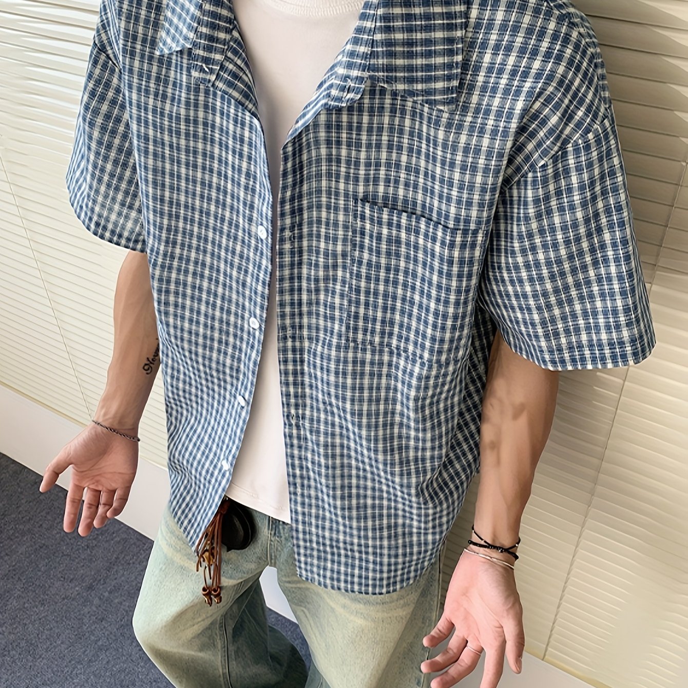 Men's Casual Plaid Short Sleeve Shirt - Loose Fit Summer Shirt with Classic Collar,