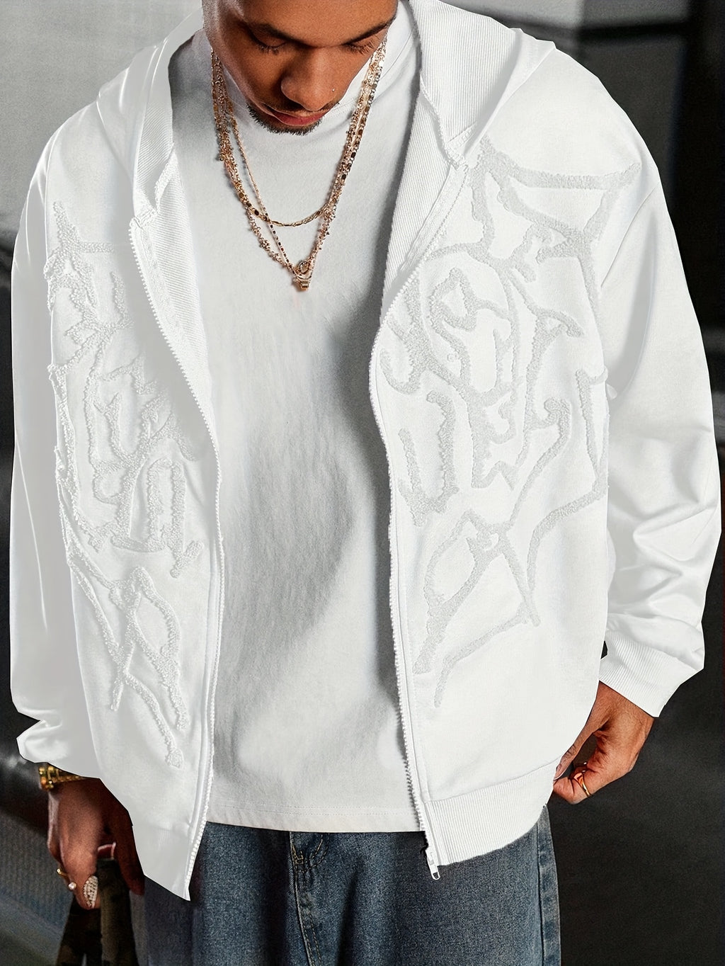 Men's Hooded Sweatshirt with dragon Letter Embroidery,