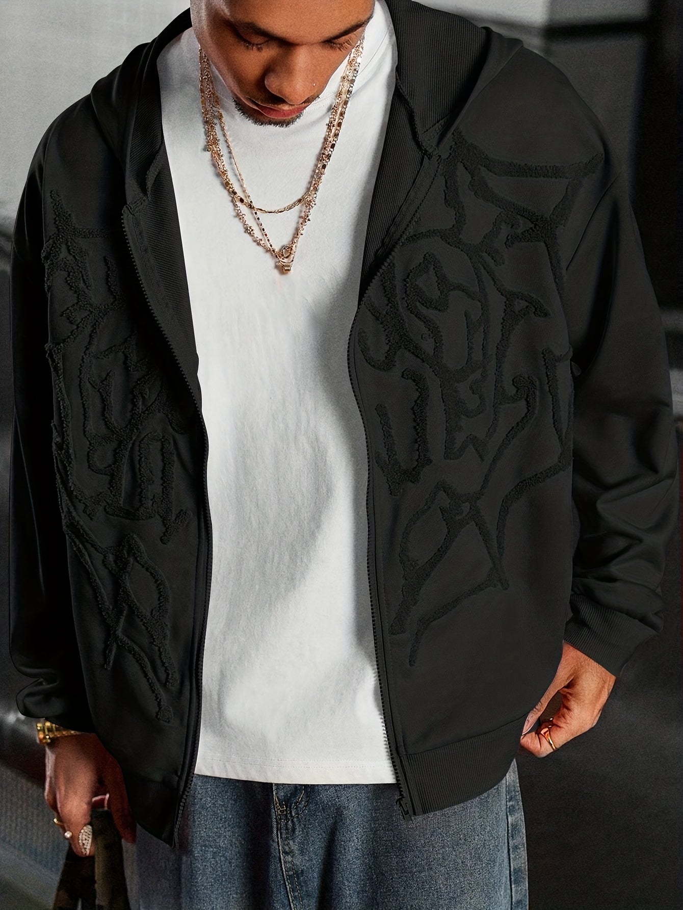 Men's Hooded Sweatshirt with dragon Letter Embroidery,