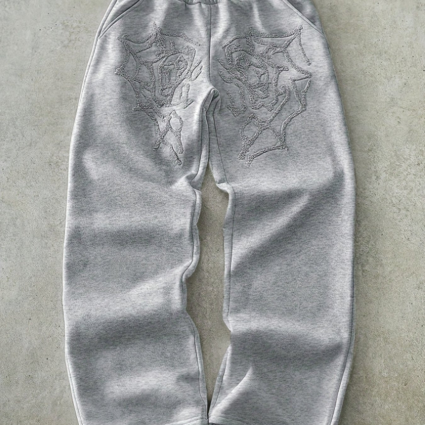 Men'S Streetwear Style Spider Web Embroider Joggers - Loose Fit, All-Season Casual Pants with Pockets.