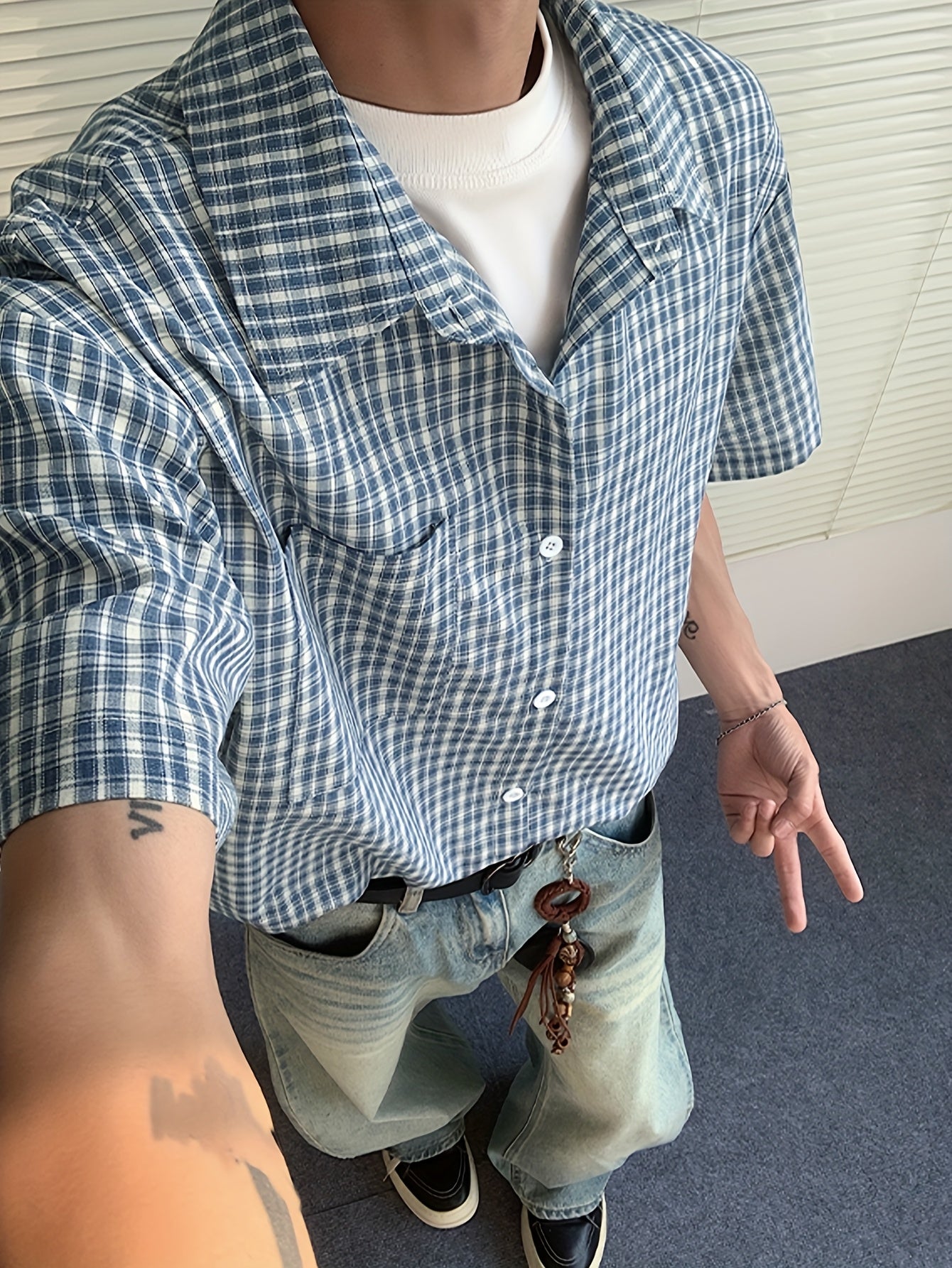 Men's Casual Plaid Short Sleeve Shirt - Loose Fit Summer Shirt with Classic Collar,