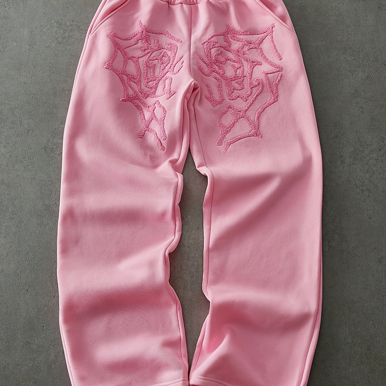 Men'S Streetwear Style Spider Web Embroider Joggers - Loose Fit, All-Season Casual Pants with Pockets.