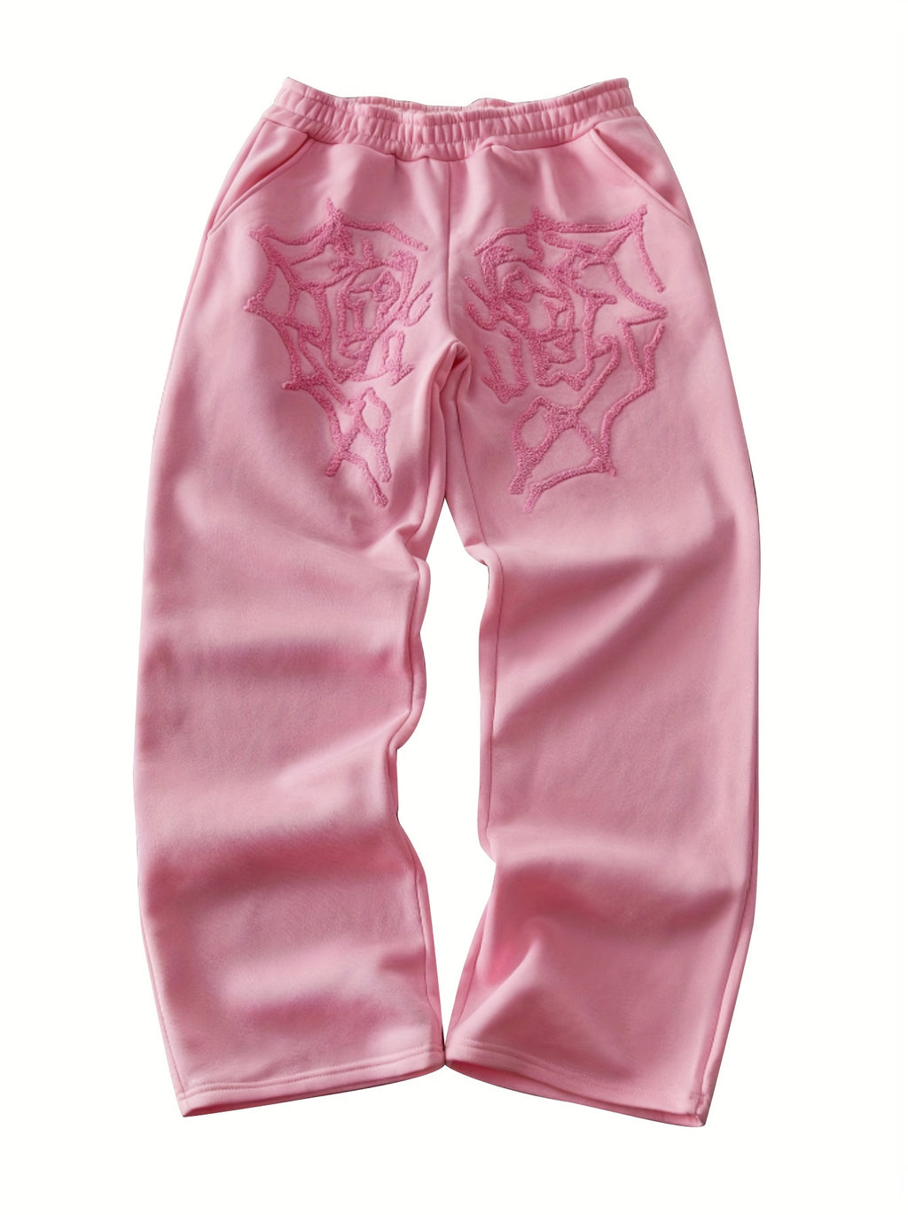 Men'S Streetwear Style Spider Web Embroider Joggers - Loose Fit, All-Season Casual Pants with Pockets.