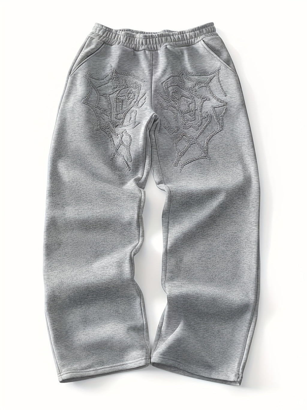 Men'S Streetwear Style Spider Web Embroider Joggers - Loose Fit, All-Season Casual Pants with Pockets.
