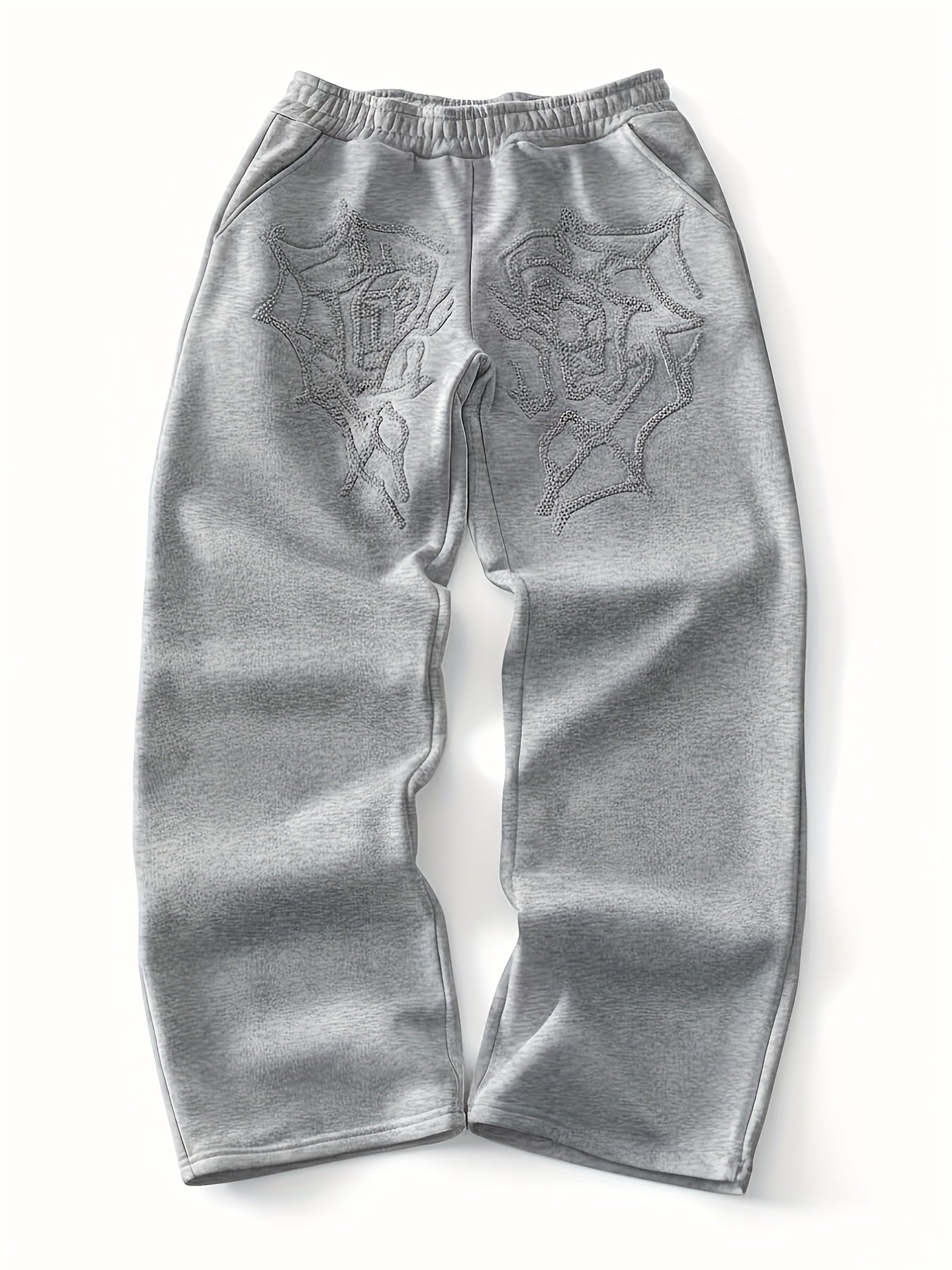 Men'S Streetwear Style Spider Web Embroider Joggers - Loose Fit, All-Season Casual Pants with Pockets.